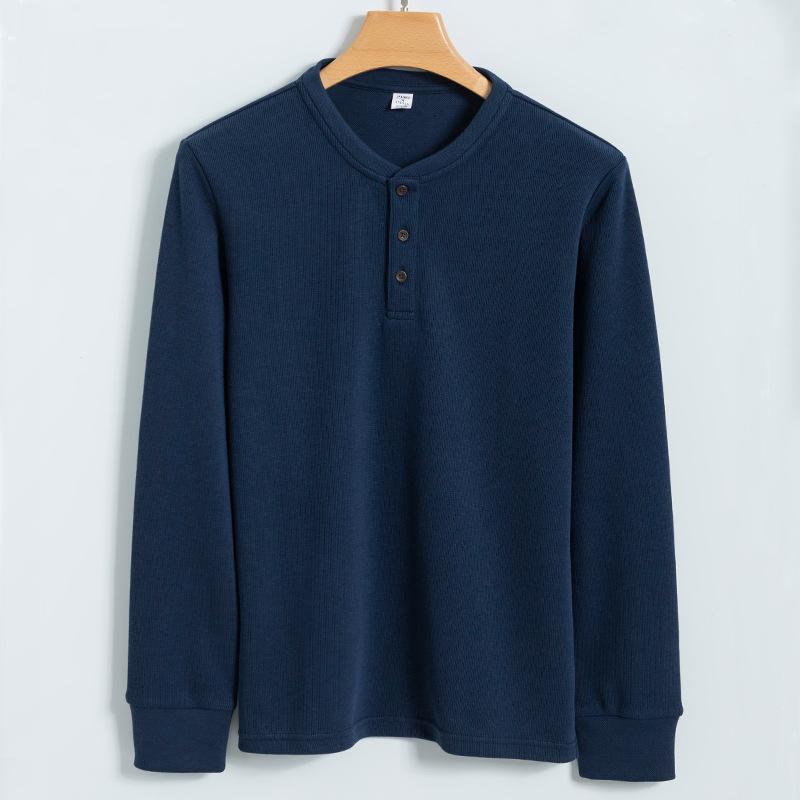 Cotton Wash Water Henry Shirt Men's Long-sleeved Casual Round Neck T-shirt Men's Henry Neck Base Shirt