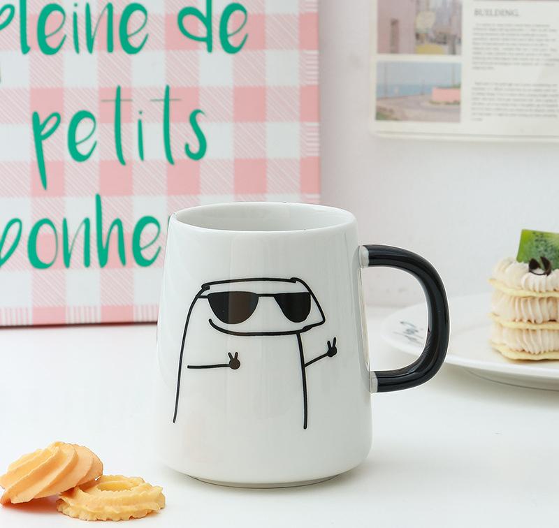 Household Ceramic Cup Korean New Cute Cartoon Abstract Funny Office Coffee Mugs Handle Creative White Simple Couple Water Cup