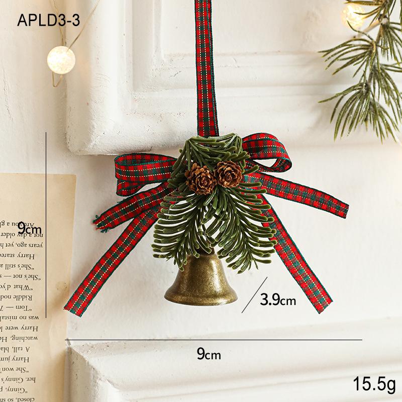 Wrought iron metal bell bow red fruit pine branch pine cone pendant door hanging Christmas decorations Christmas tree pendant