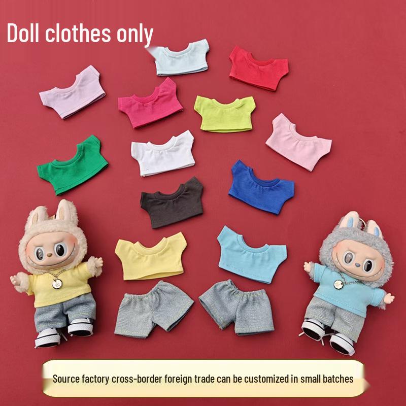Labubu Keychain Pendant Outfit: Doll Jeans and Short Sleeve Set