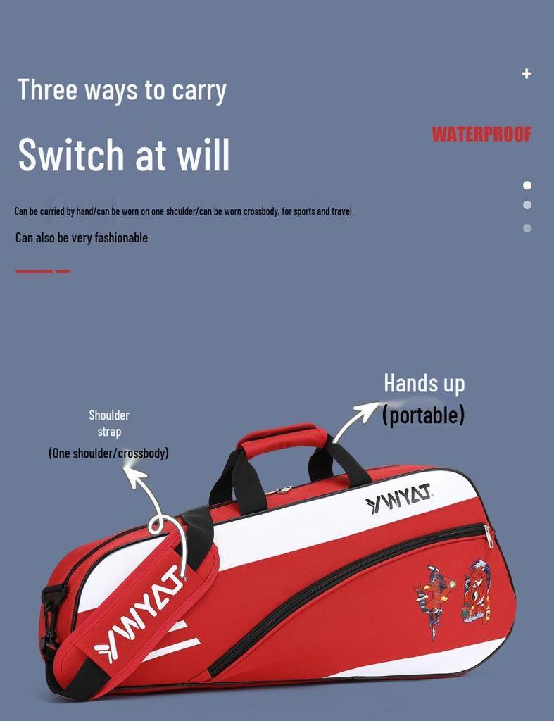 Ywyat Waterproof Chinese-Style Badminton & Tennis Racket Bag - Portable Single Shoulder 3-Piece Storage C211