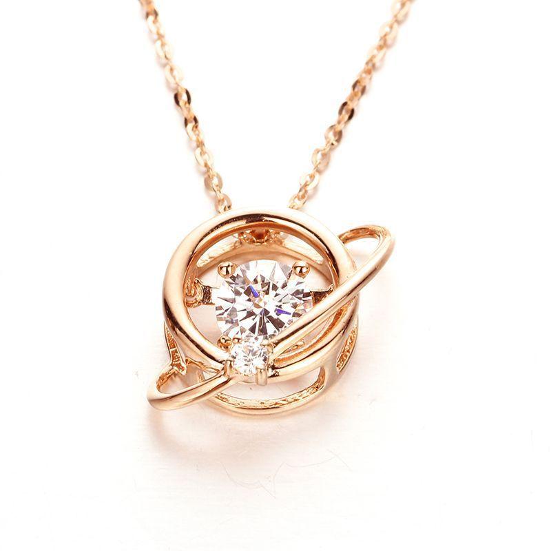 Planet Smart Shiny Zircon Gold Pendant Fashion Rose Gold Plated Collarbone Chain