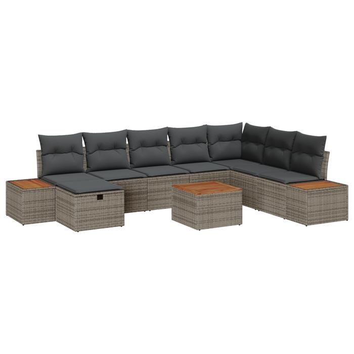 VidaXL Ensemble de Canapé de Jardin 9 Pièces avec Coussins Rattan Poly Gris 3359661