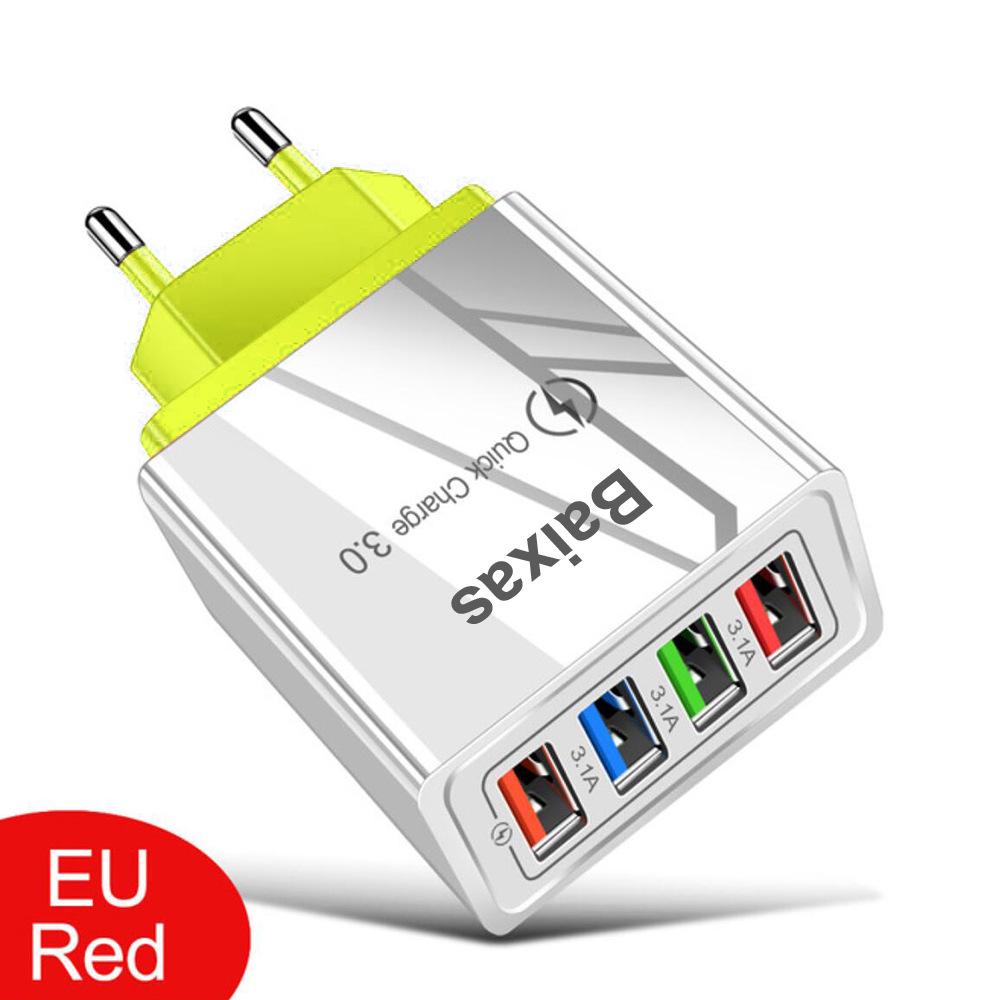 4-Port USB Mobile Charger (US/EU Standard), 3A Tablet Travel Charging Head