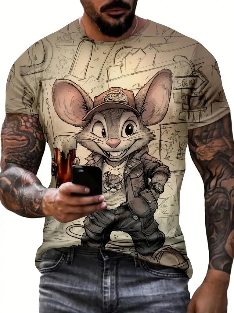 Fun Cartoon Duck Print Men's T-Shirt Casual Summer Casual Short Sleeve Pullover Fashion T-Shirts Outdoor Male Overszied Clothing
