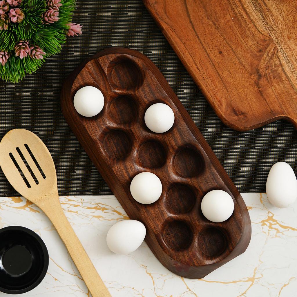 Bandeja de Ovos Ergonômica Feita à Mão Personalizada de Jacarandá Indiano Wrightwood - 12 Ovos