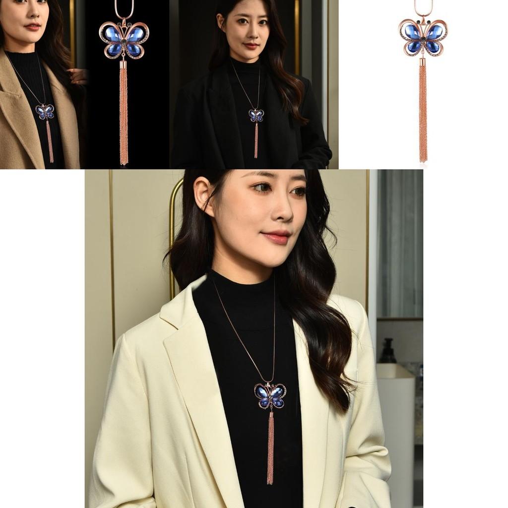 Butterfly Crystal Stunning Necklace With Tassels For Fashionable Women In Autumn