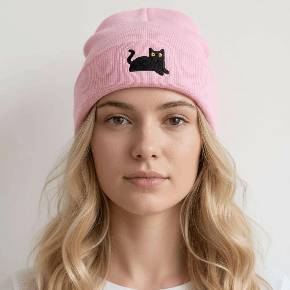 Cute Knit Beanies Embroidery Knit Cap Casual Embroidered Cat Knitted Hat Winter