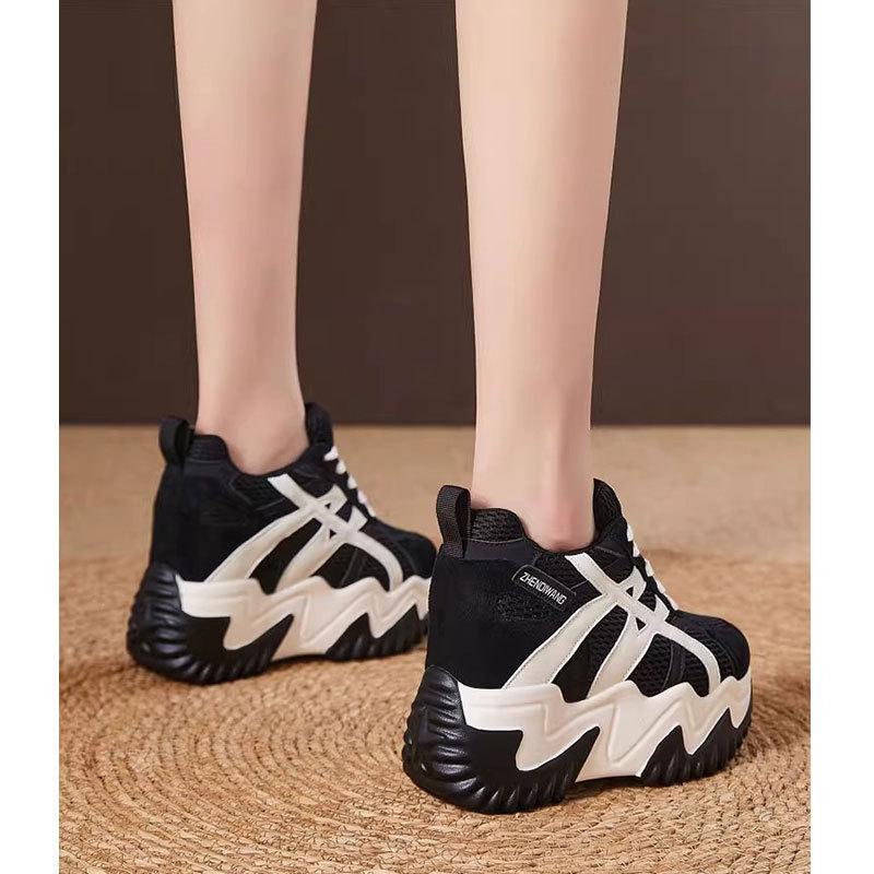 Small man inner height increase 10cm father shoes women's 2025 autumn new mesh Forrest Gump shoes leather casual shoes children