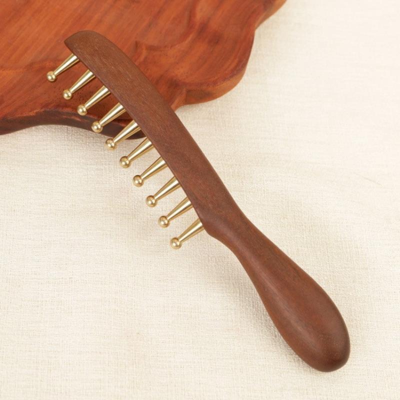 Head Meridians Massage Comb Copper Wood Meridians Comb Needling Guasha Scalp Relax Tools Long Hair Head Therapy Meridian Comb