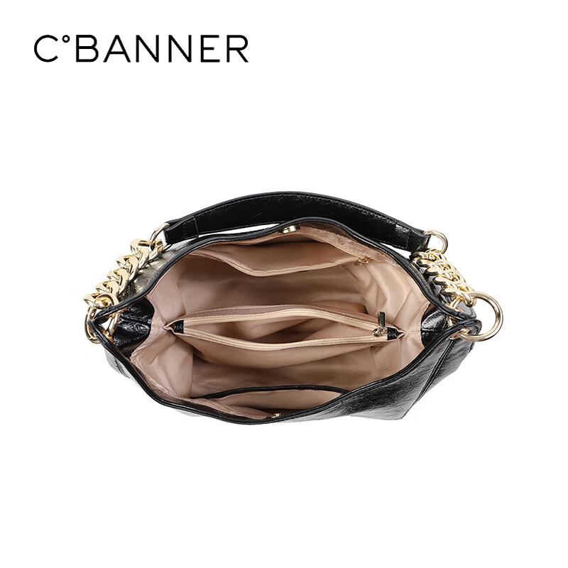 C.BANNER Leather Handbag, Women's Shoulder Tote Bag, Chain Bag, Underarm Bag, Casual Travel Bag