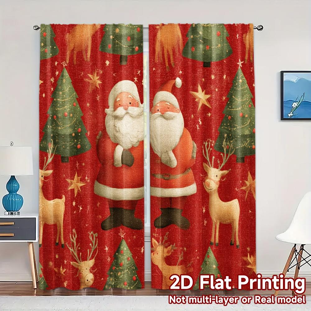 

Set Of 2 Flat Printing Jit Curtains Without Rod Festive Wonderland Creative Durable Polyester Home Modern Made W100*H70(CM)-Hooks&2PCS