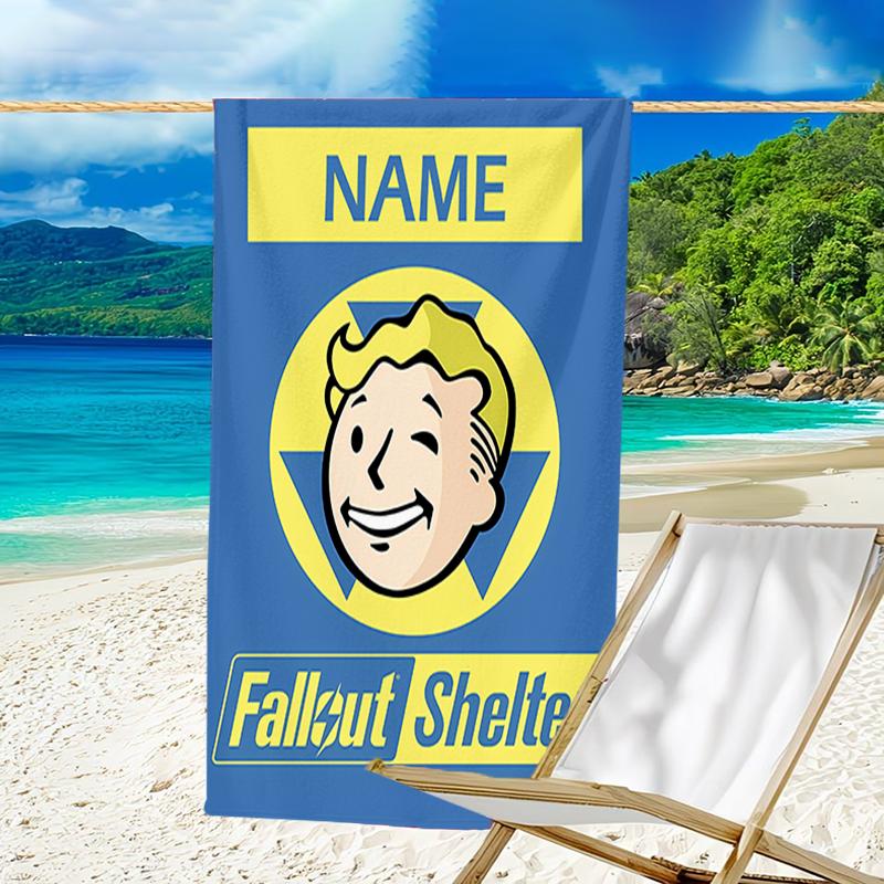 1pc NUKA-BOMBS Fallout Beach Towel with Custom Name, Beach/Swimming/Bath/Picnic/Camping Towel, Suitable for Seaside Beaches