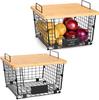 Multi-purpose Folding Iron & Bamboo Storage Rack with Double-layer Baskets for Kitchen & Living Room