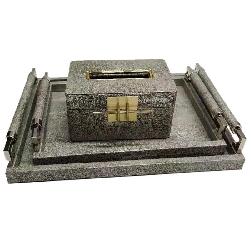 Chinese Modern Stingray Pattern Leather Tissue Box Tray Tissue Box 210x130x110 серебряный серый