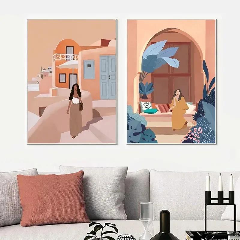 Fashion Vintage Girl Abstract Figure Wall Art Canvas Painting Nordic Posters And Prints Wall Pictures For Living Room Home Decor