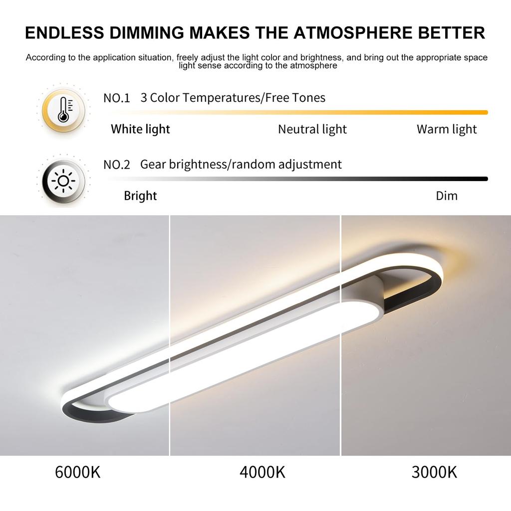 Wumaoxy Smart LED Ceiling Light, 72cm Wide, Dimmable, Linear Design, Contactless, 40W Equivalent, Metal, for Kitchens, Living Rooms, Hallways,