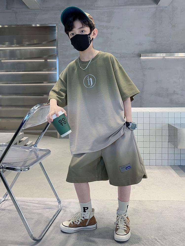 

Детская летняя спортивная одежда 2023 г.: Комплект из топа с короткими рукавами и широких шорт для мальчиков в корейском стиле 150 абрикосовый