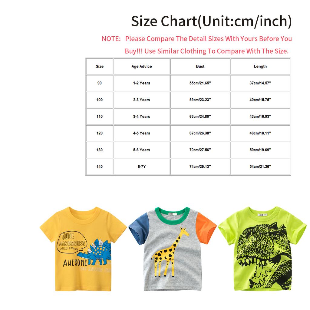 Unisex Baby T-Shirt Cotton Cute Cartoon  Pattern Tops For 1-7 Years Old