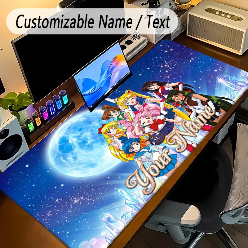 Large Mouse PadSailor Moon Custom Name Text Personalized Desk Mat Non Slip Gaming Pad