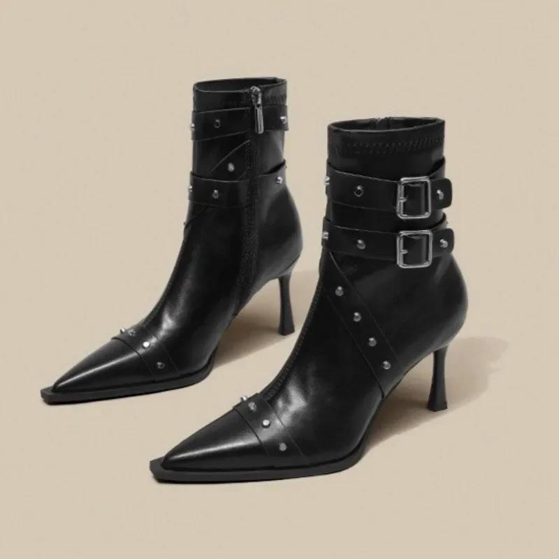 Sexy Knee High Boots 2024 Winter Boots Brand Design Super High Thin Heels with Rivet Retro Fashion Cool Women Shoes Size 39