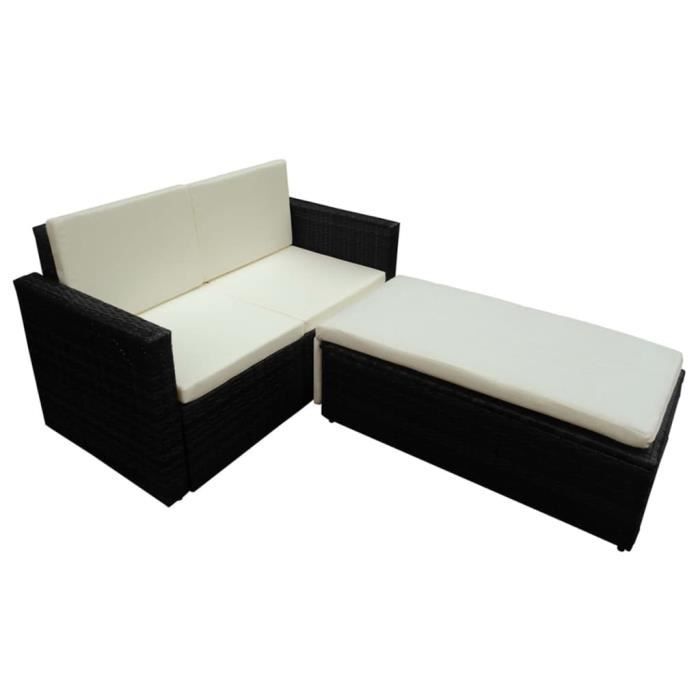 VidaXL Salon de jardin 2 pcs avec coussins Résine tressée Noir