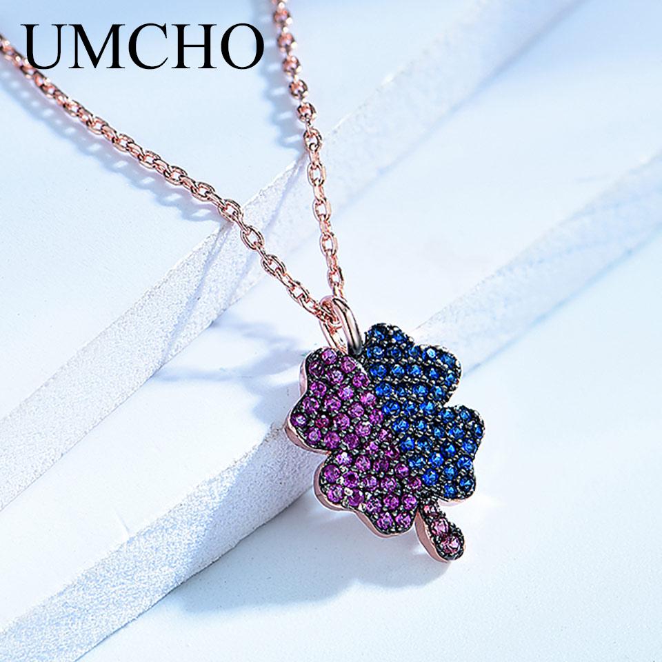 Umcho Double Color Clover Necklace 925 Sterling Silver Pendants Necklace For Women Anniversary Birthday Gift Fine Jewelry