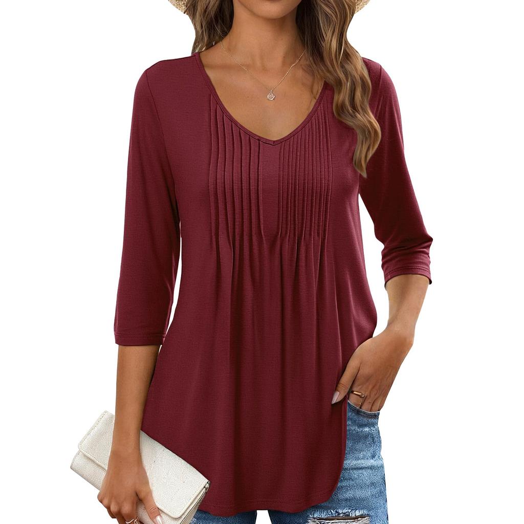 Damen Sommer Tops Casual Rüschen Kurzarm Rundhalsausschnitt Lose Plissee T Shirts