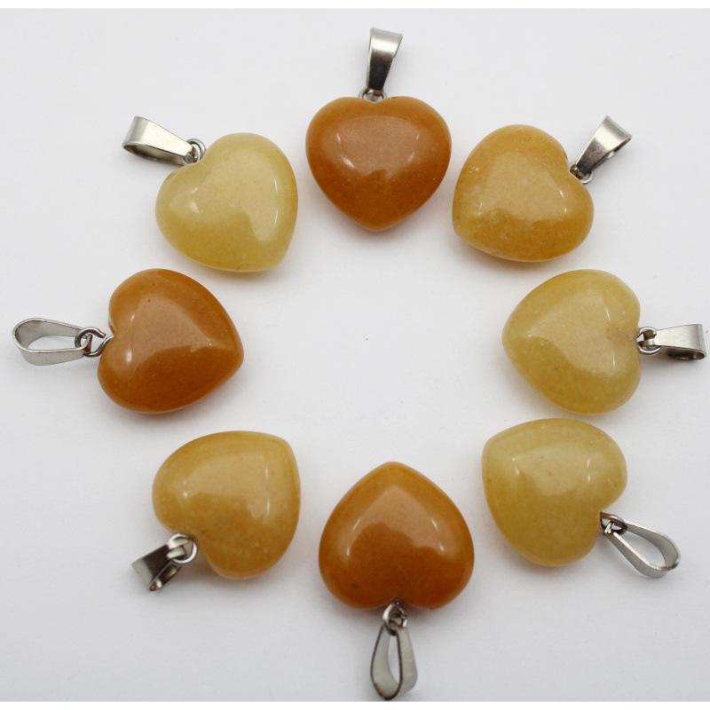 16MM Heart-Shaped Natural Stone Pendant: Amethyst Rose Quartz Green Aventurine Tiger Eye