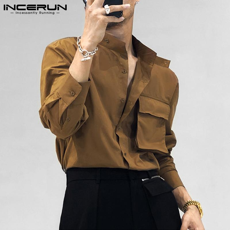 

INCERUN мужские весенние модные офисные рубашки с длинными рукавами Henley Smart Slim Fit однотонные повседневные свободные блузки футболки