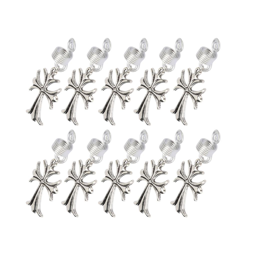10pcs Beard Coil Cross Pendant Alloy DIY Dreadlocks Spiral Hair Coils Spring Pendant Accessories