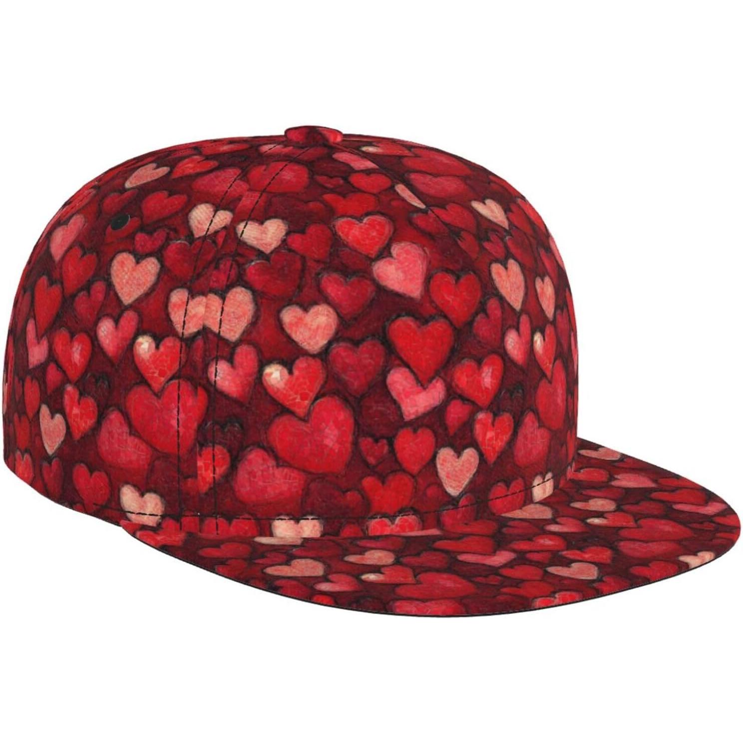 

Trucker Hats for Men Women Adjustable Comfy Cartoon Love Heart Red Print Flat Bill Baseball Cap Golf Hat Dad Hat Snapback One Size