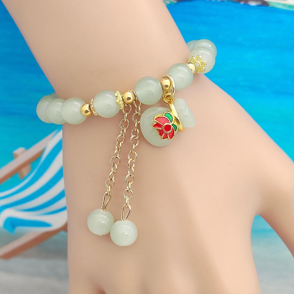 Sommer Erdbeerquarz Perlenarmband für Damen - Modischer Live-Stream-Stil mit floralen Perlen