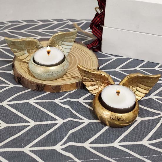 Andělská křídla svícen pryskyřice vintage styl svícen modlitba čajová svíčka svícen pro domácí svatební vánoční kostelní dekoraci