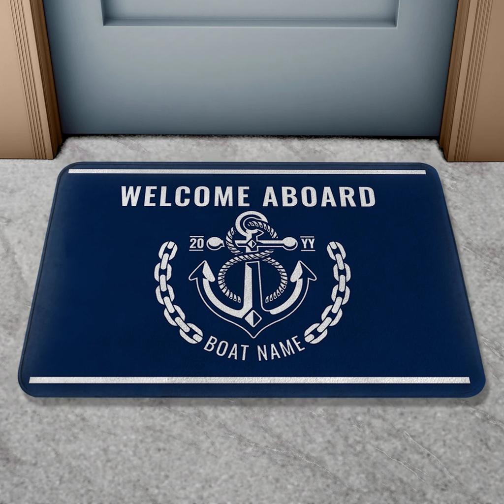Classic Nautical Welcome Aboard Anchor Compass Ship Wheel Anti Slip Decorative Door Mat Bath Rug Indoor Outdoor Floor Mat