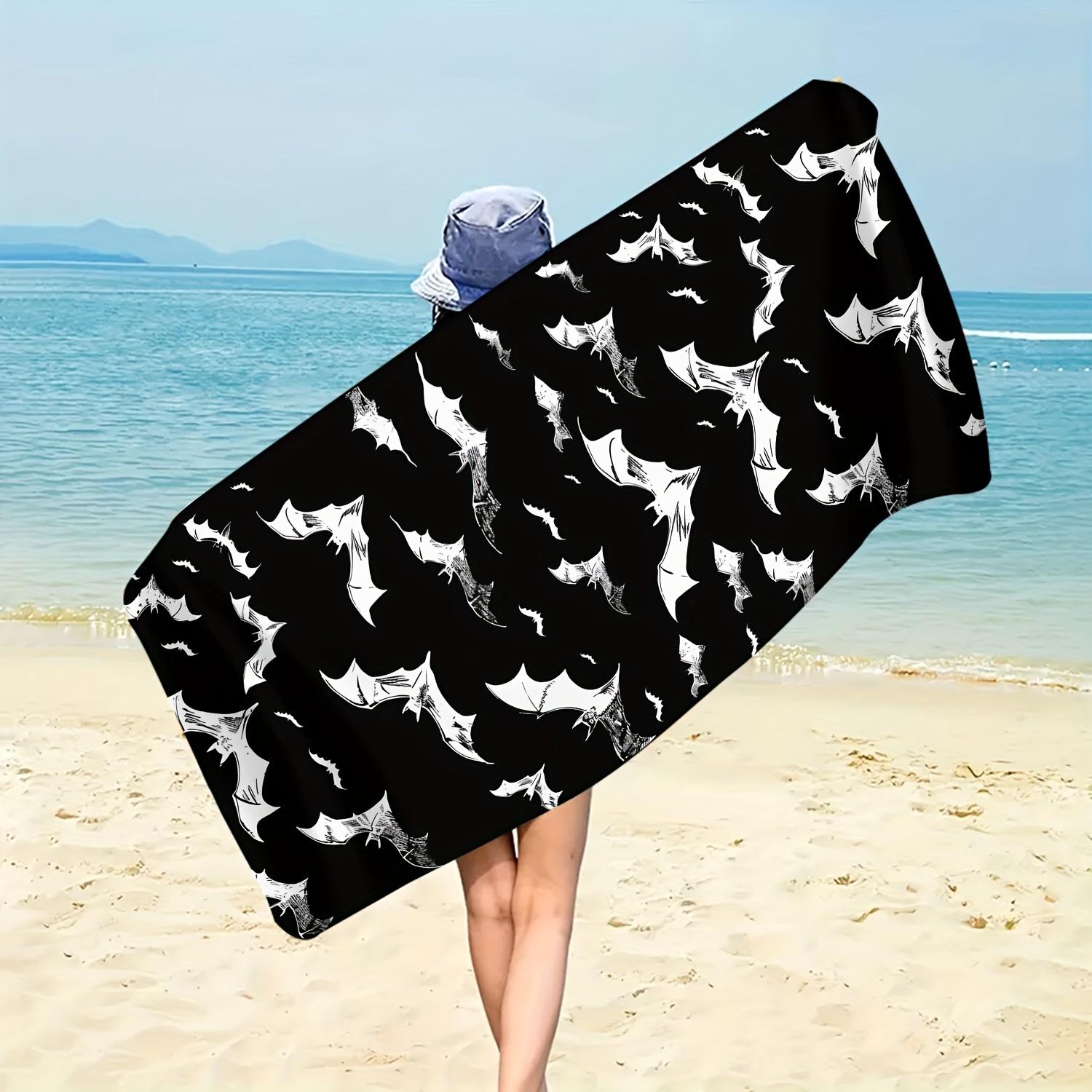 

Bat Print White Beach Towel, Microfiber Absorbent Quick Dry Soft for Summer Seaside Swimming Pool Travel Camping W40*H60(CM)