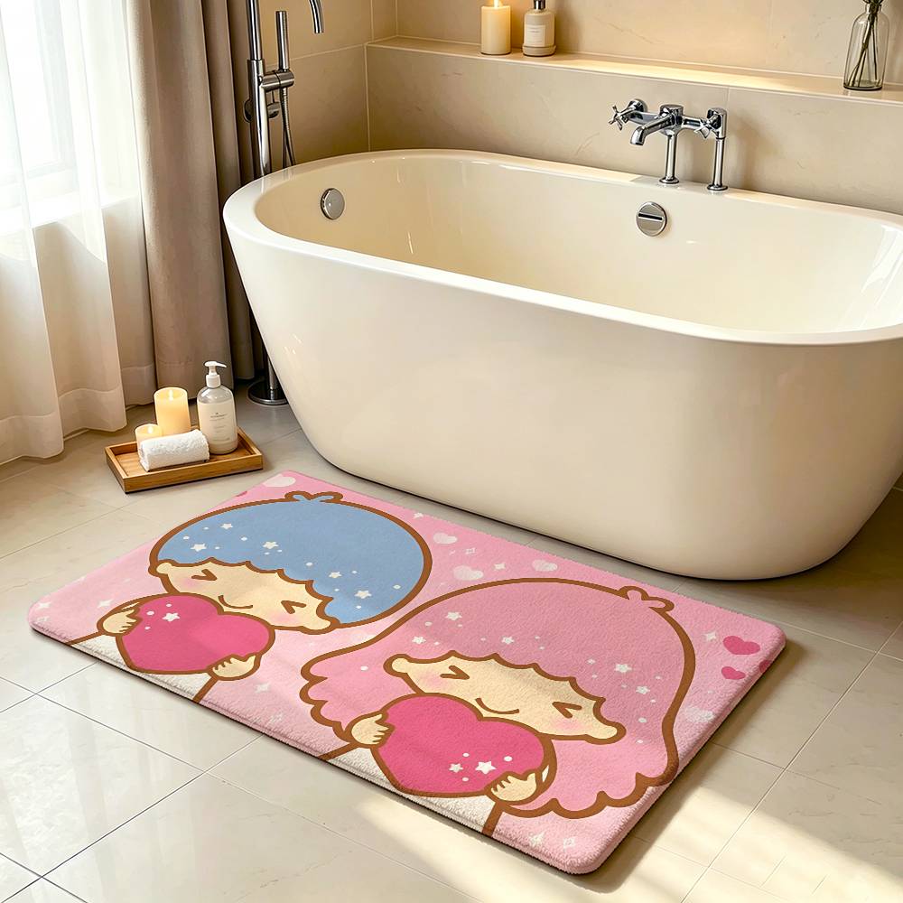 Kawaii L-Little Twin-Stars Carpet Bathroom Anti-slip Mat Door Mat Home Decoration Mat Entrance Door Mat Scratch-resistant Mat