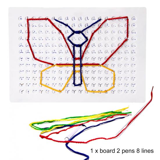 Kids Threading Board with Pens Laces Fine Motor String Weaving Drawing Board Toddlers Boys Girls Stitch Grid DIY Lacing Board Toy