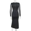 Fashion Sequin Lace-up Hollow Out Sexy Evening Dress Women Long Sleeve Mesh Splicing Party Dresses Women Elegant Slim Casual Black Long Dress 25750