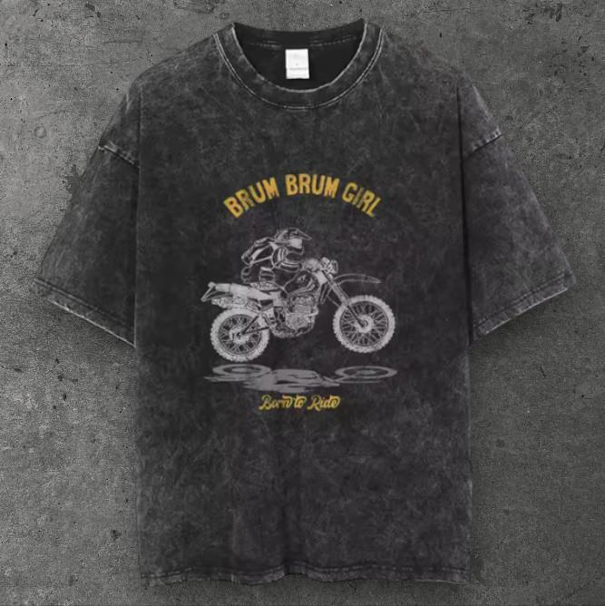 Womens Dirt Bike Rider Graphic T Shirt Acid Washed Black Y2K Streetwear S-3XL S разноцветный