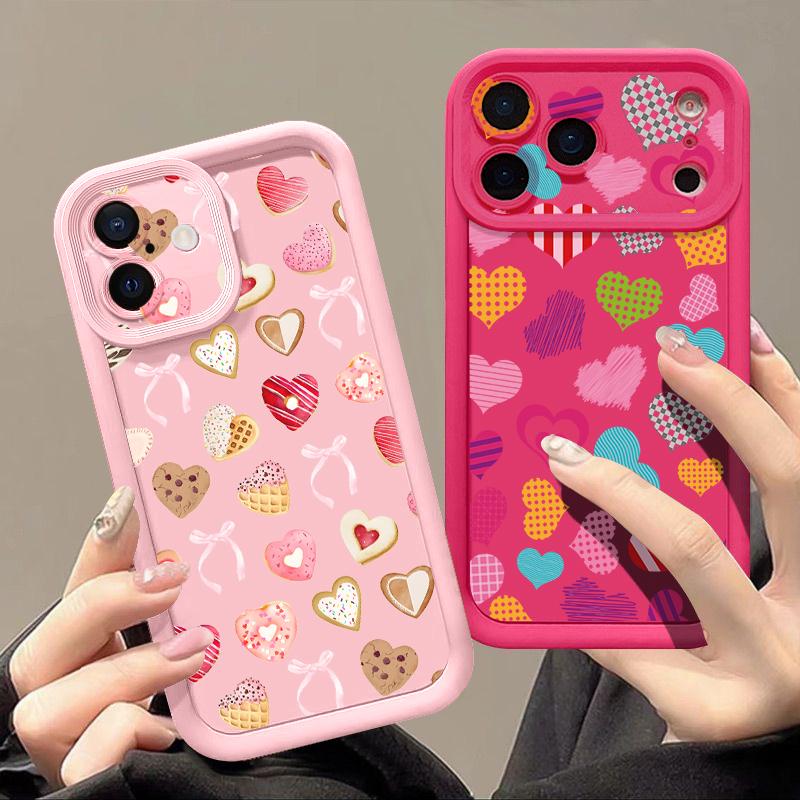 Cute Sticker Love Heart Case For iPhone 18 Pro Max Shockproof Bumper Soft Silicone Cover For iPhone 17 16 15 14 13 Pro Max 17E