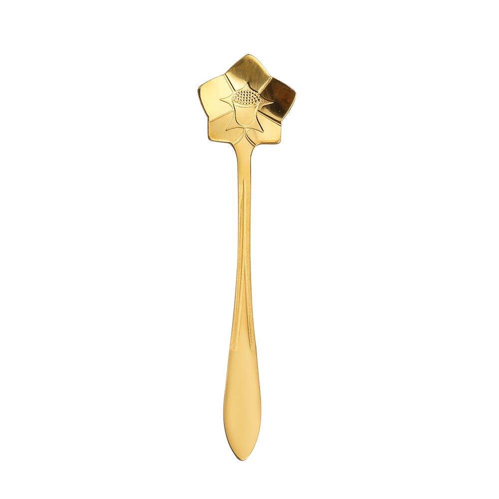 Gold Plated Christmas Flower Mixing Spoon - Japanese Stainless Steel Coffee Stirrer with Custom Logo Option.