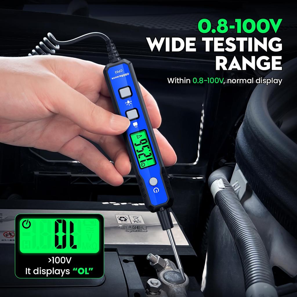 Automotive Power Circuit Probe Tester 0.8V-100V Digital Voltage Detector Automotive Battery Electrical Testing Diagnostic Tool