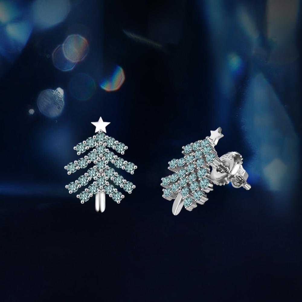 S925 Sterling Silver Christmas Trees Earring Green Moissanite Stud Earrings