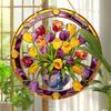 2D Flat Bright Tulip Bouquet -Stained Glass Effect Acrylic Wall Hanging, Colorful Flower Design, Classic Style Home Decor for Living Room or Office