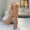 Women's High-End Pleated Pinstripe Wide-Leg Pants Set - Spring/Autumn Plus Size Slimming Suit