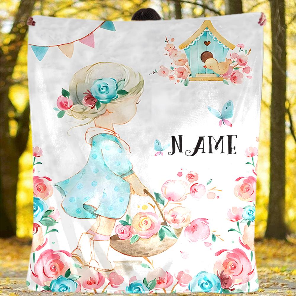 Garden Party With Flowers And Butterflies Flannel Outdoor Blanket Gift Blanket Comfortable And Soft Lightweight And Portable Suitable For All Seasons