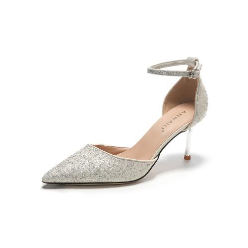 

Fashion White Pointed High Heels with Glitter Strappy Hollow Out Peep Toe Sandals for Wedding Bridesmaid 32