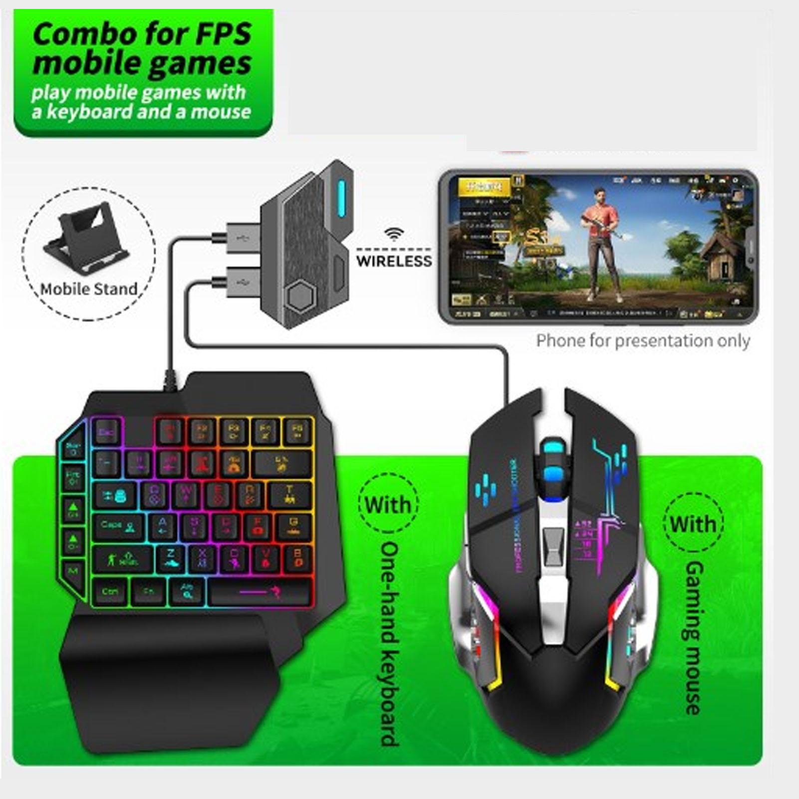 Mobile Game Combo Pack Bluetooth Connection Single Hand Keyboard Mouse Combo Responsive with Adjustable Phone Holder for Gaming nero