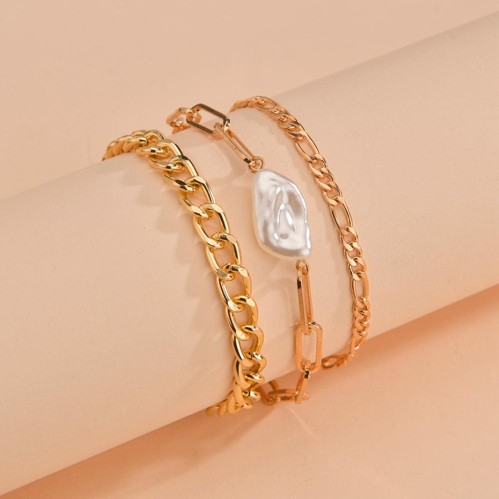 Personalized exaggerated special-shaped pearl adjustable bracelet multi-layer bracelet bracelet 3-piece set
